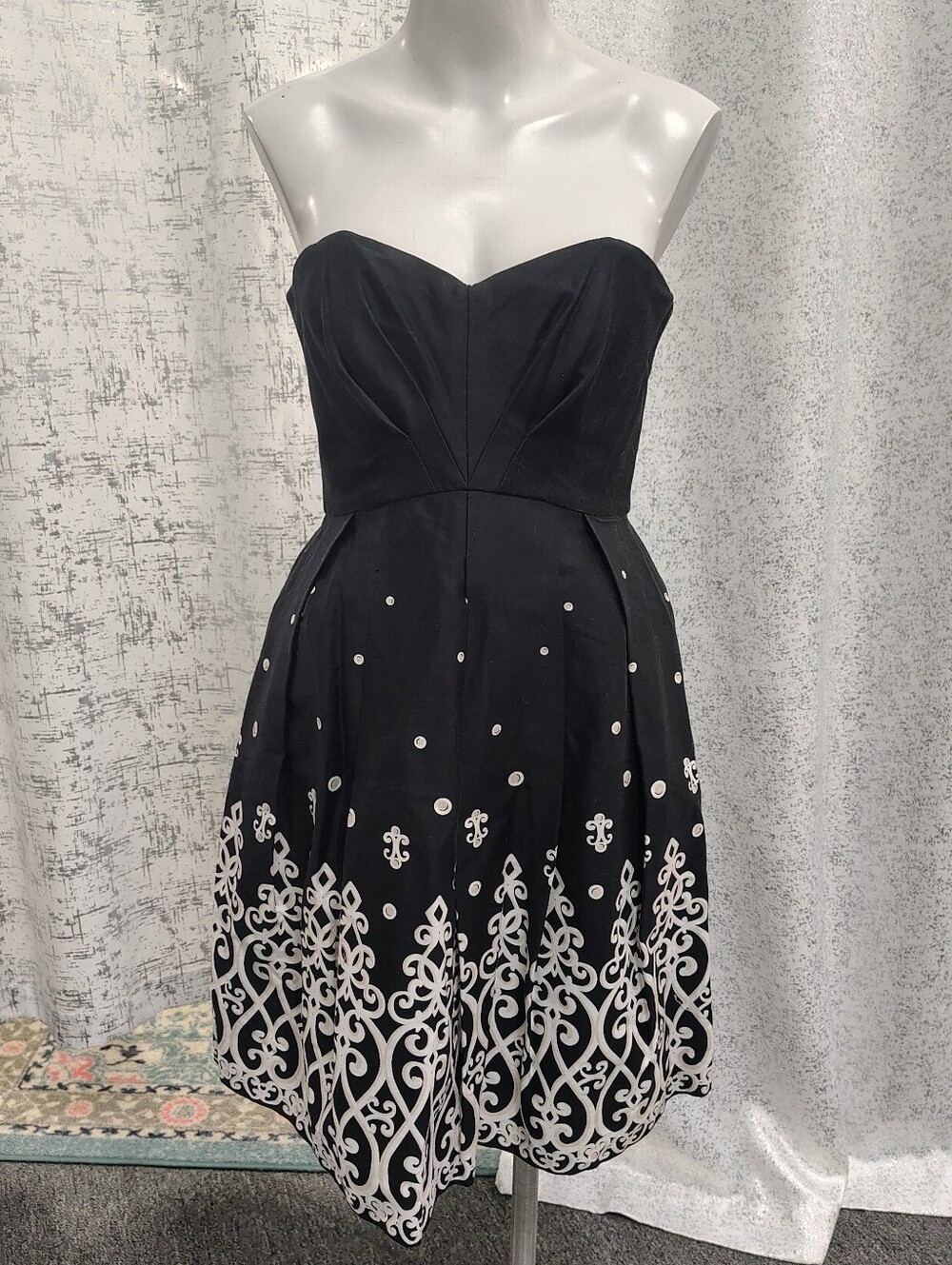White House Black Market Black and White Strapless Midi Dress